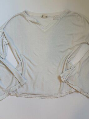 Baea Womens Long Bell Sleeve Top Size XS White Waffle Knit Ruffle Detail Boho